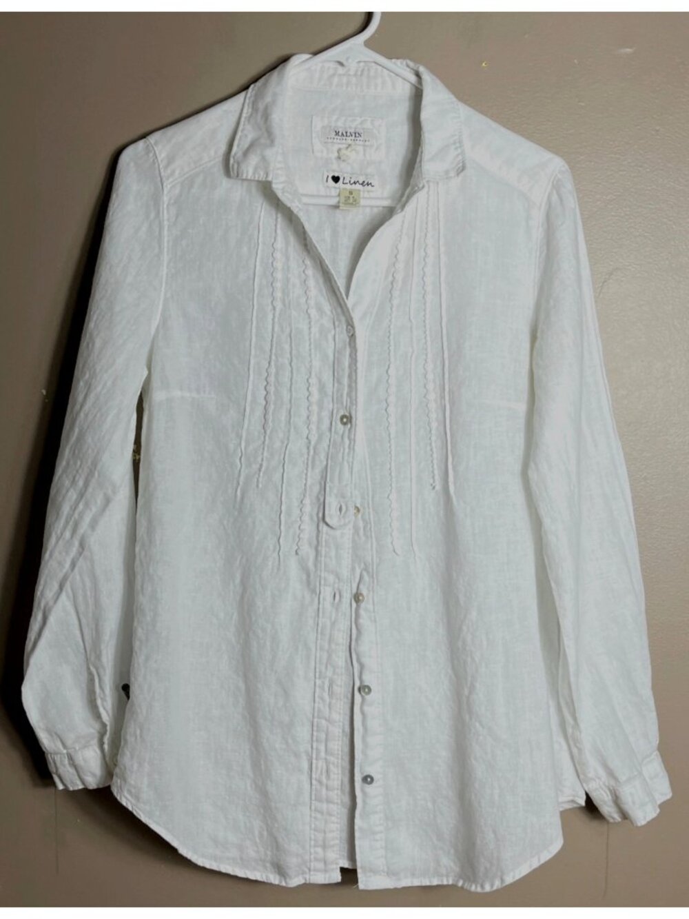 Malvin Linen Shirt White Button Tunic Texture Cottagecore Coastal Beach Luxury S - Picture 11 of 12